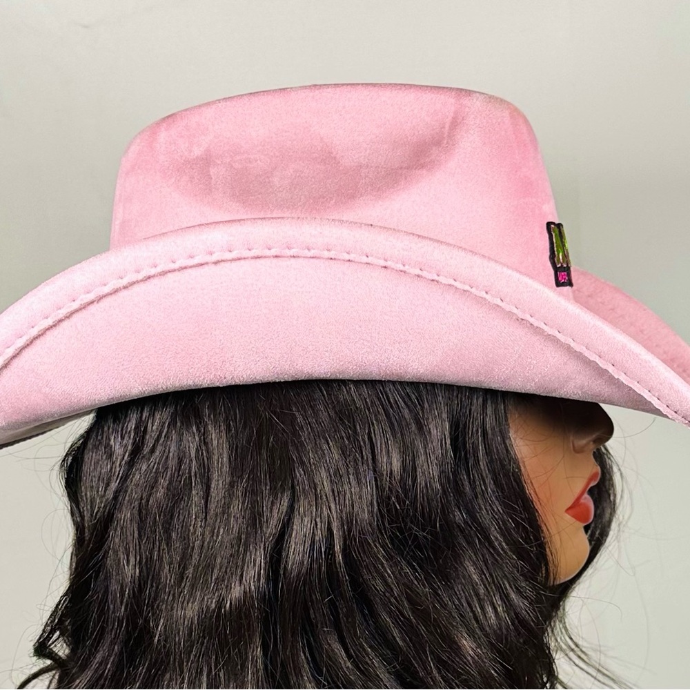AKA Rhinestone Suede Cowboy Hat | Alpha Kappa Alpha Pink & Green Sorority Hat - Picture 4 of 5